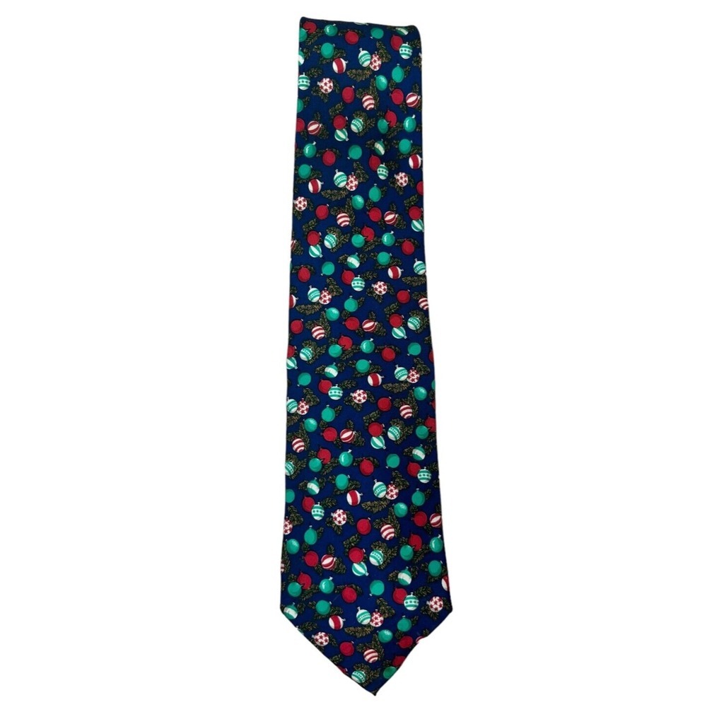 Jos A Bank Executive Christmas Ornament Print Silk Hand Printed In Italy Necktie
